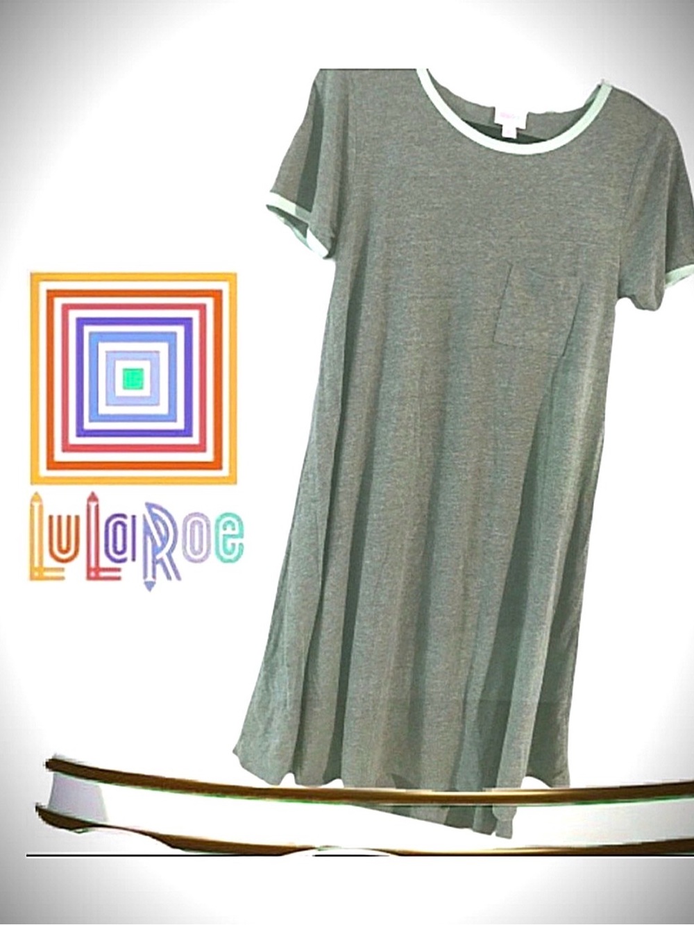 LuLaRoe Carly Gray Dress with Olive Trim